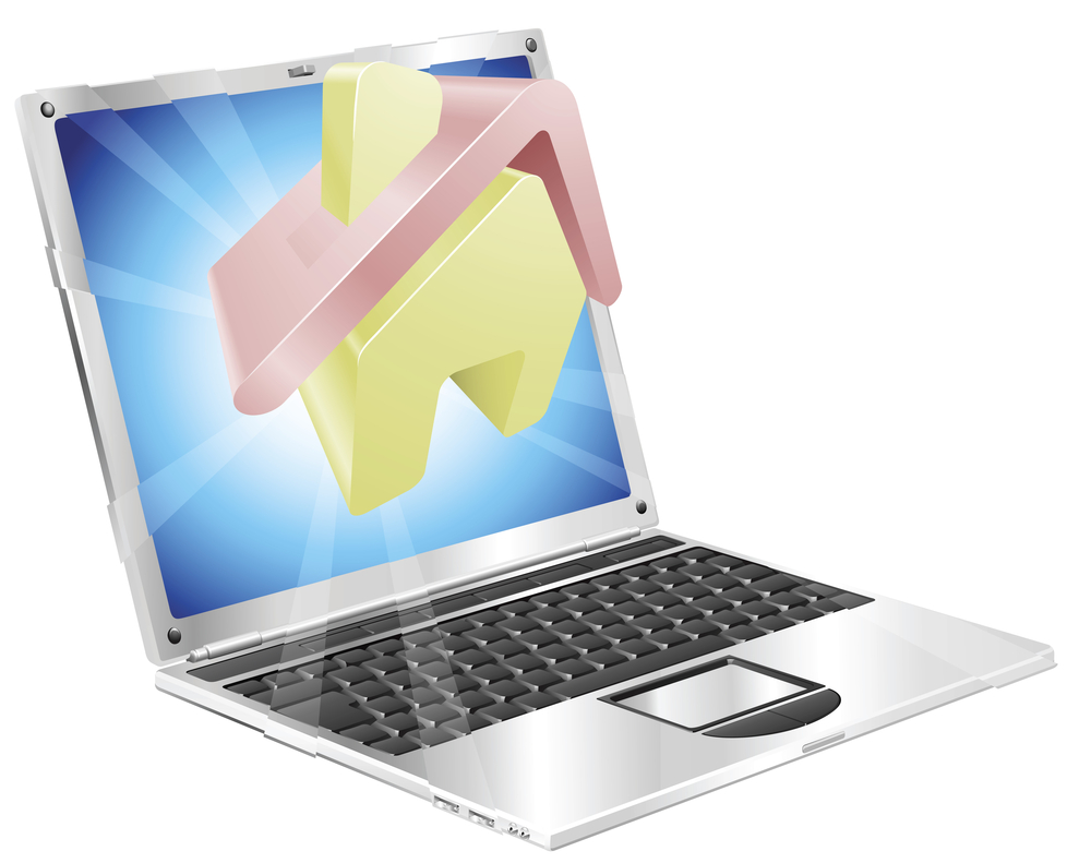 House home icon coming out of laptop screen concept